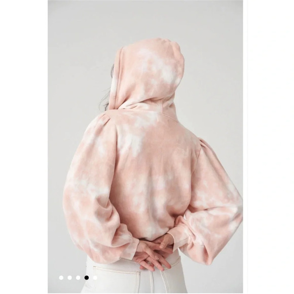 NWT Sincerely Jules for Bandier The Reed Puff Sleeve Hoodie Whisper Pink Tie Dye - Picture 5 of 7